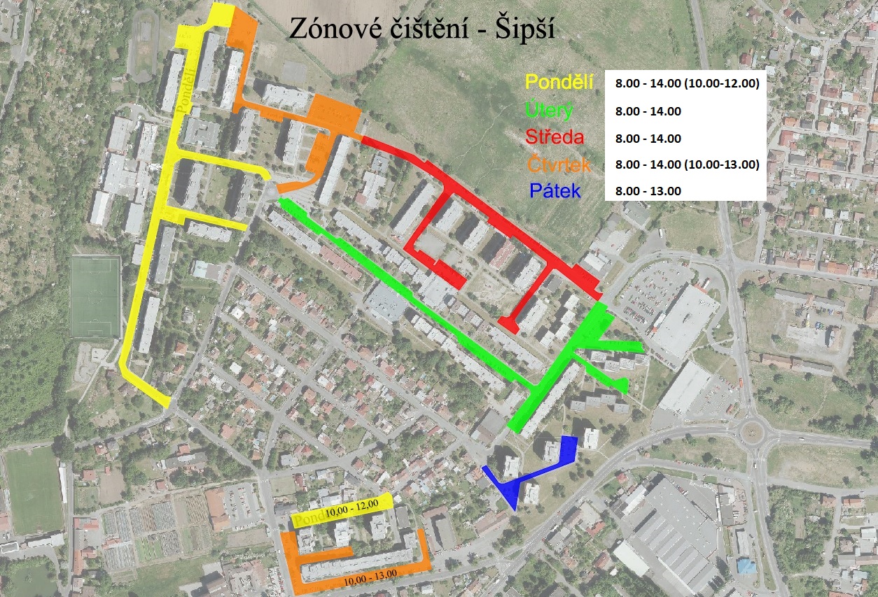 Mapka zónového čištění Šipší